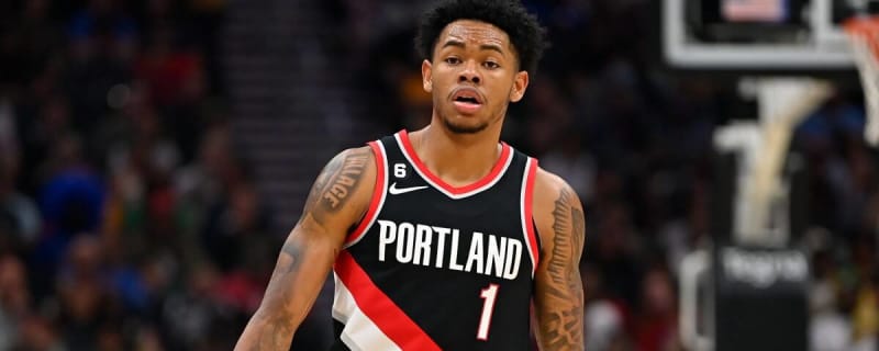 Portland Trail Blazers guard Keon Johnson brings the ball upcourt against  the Oklahoma City Thunder during the first half of an NBA basketball game  in Portland, Ore., Monday, March 28, 2022. (AP