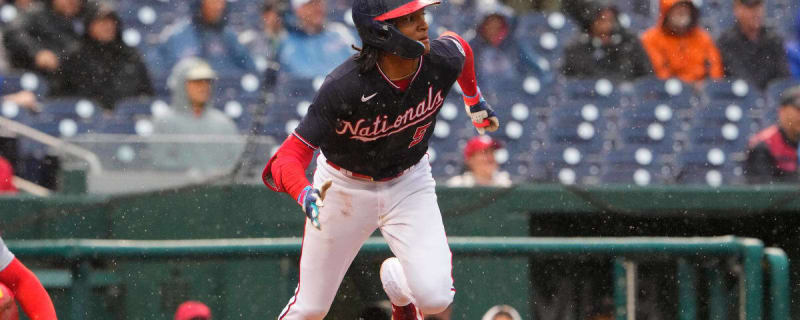 WASHINGTON, DC - September 13: Washington Nationals shortstop CJ Abrams (5)  catches a pop up in front of second baseman Luis Garcia (2) during the  Baltimore Orioles versus the Washington Nationals on