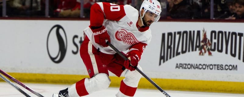 Detroit Red Wings forward Joe Veleno leaves game after taking puck to the head