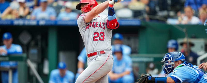 Los Angeles Angels' Brandon Drury (23) is called safe at home