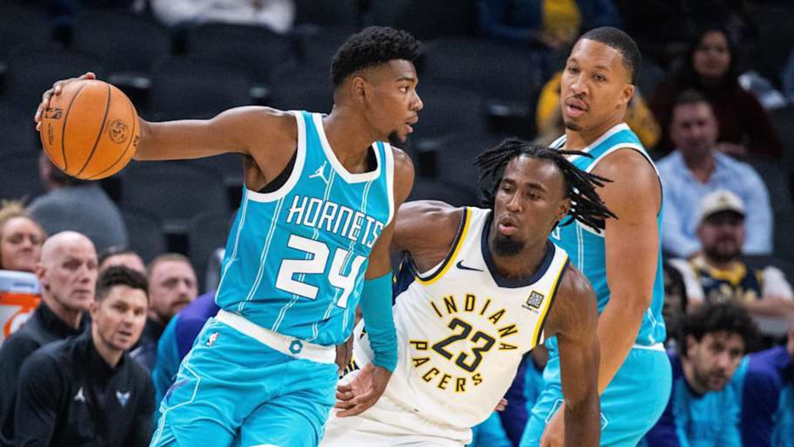 Dunk of the year? Hornets guard Brandon Miller posterizes Indiana&#39;s Myles Turner