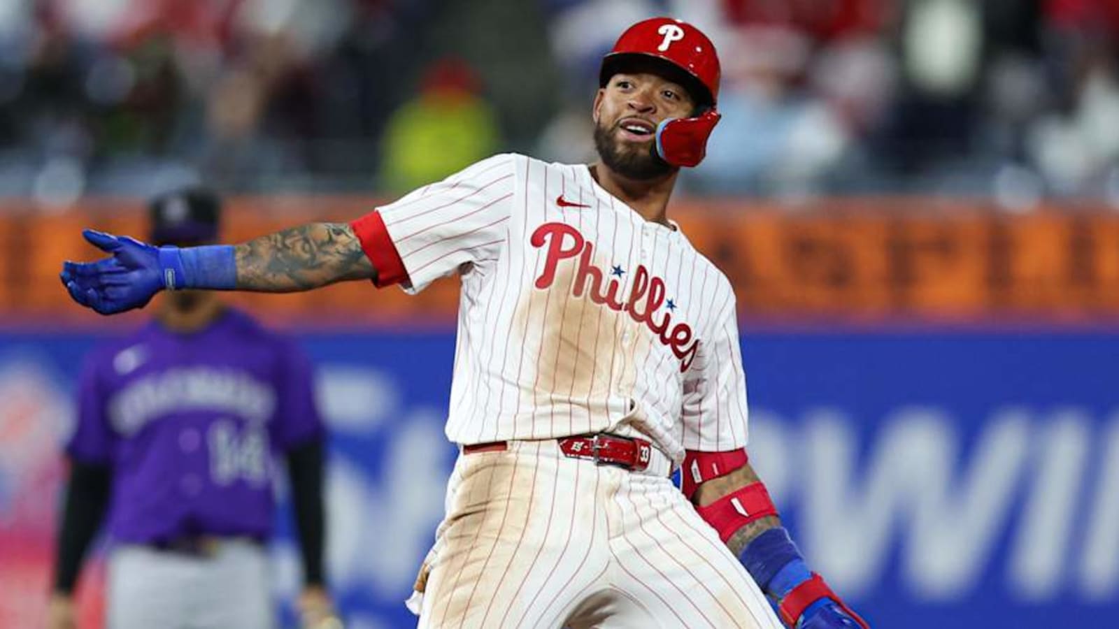 Watch: Phillies Star Robs Braves Slugger of Home Run in First Outfield Start