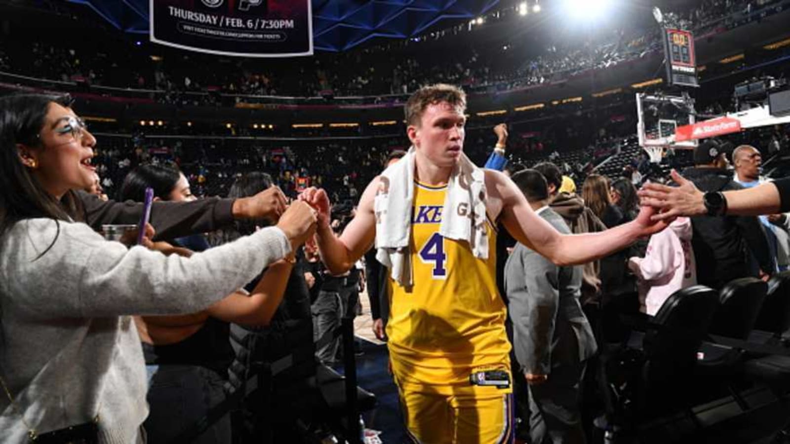Lakers #39 Dalton Knecht Reacts to Presence of Luka Doncic on Court