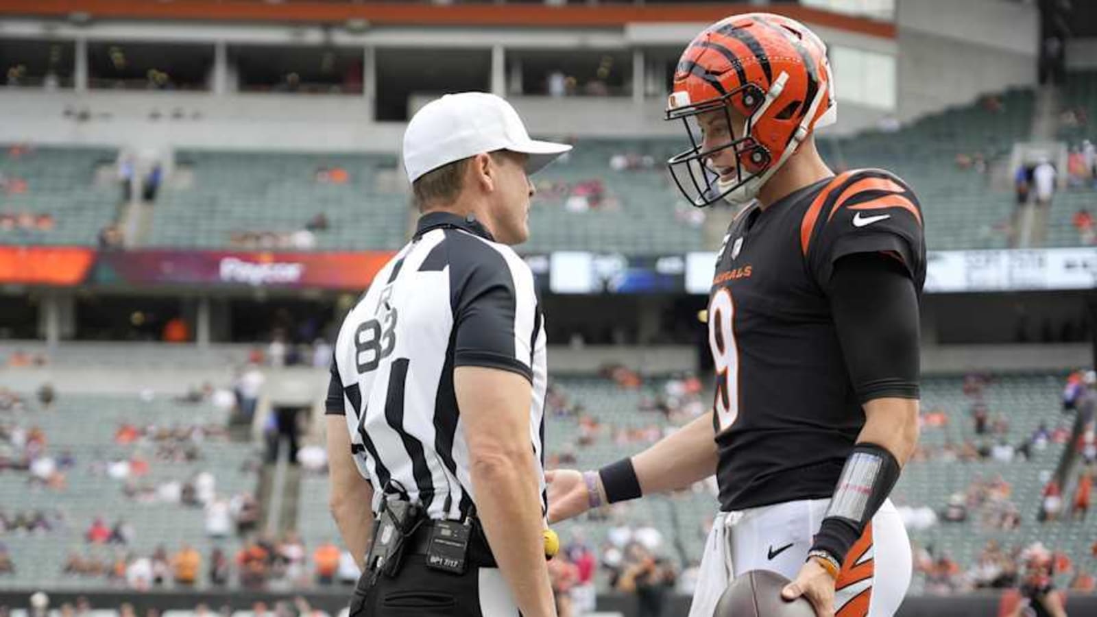 Who are the announcers and referees for Bengals vs. Ravens today?