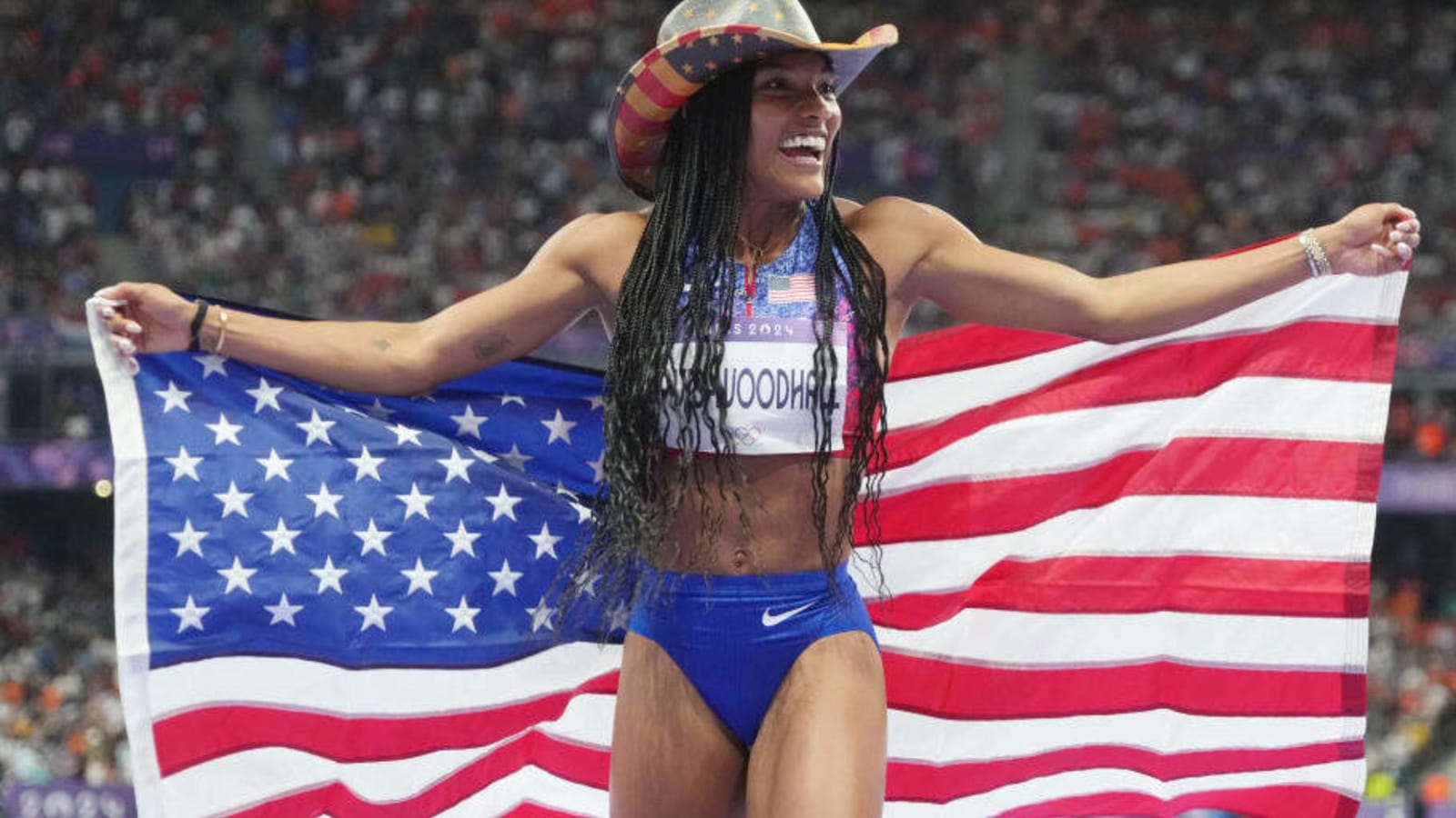 Tara Davis-Woodhall&#39;s Team USA bikini will have you feeling patriotic