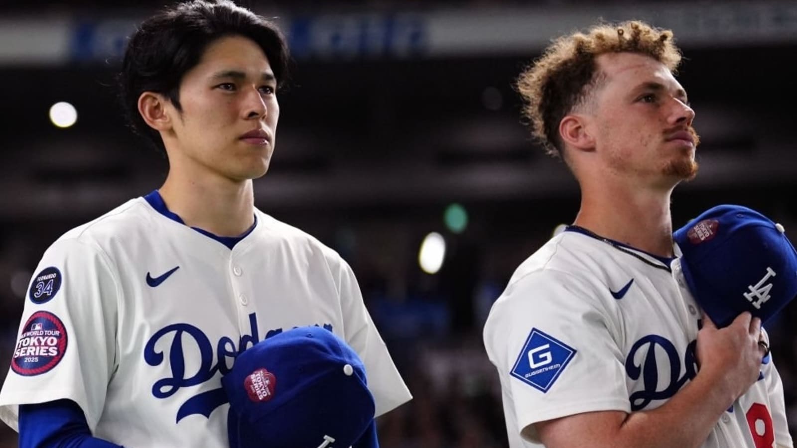 Dodgers Rookies Roki Sasaki & Jack Dreyer Wear MLB Debut Jersey Patch During Tokyo Series