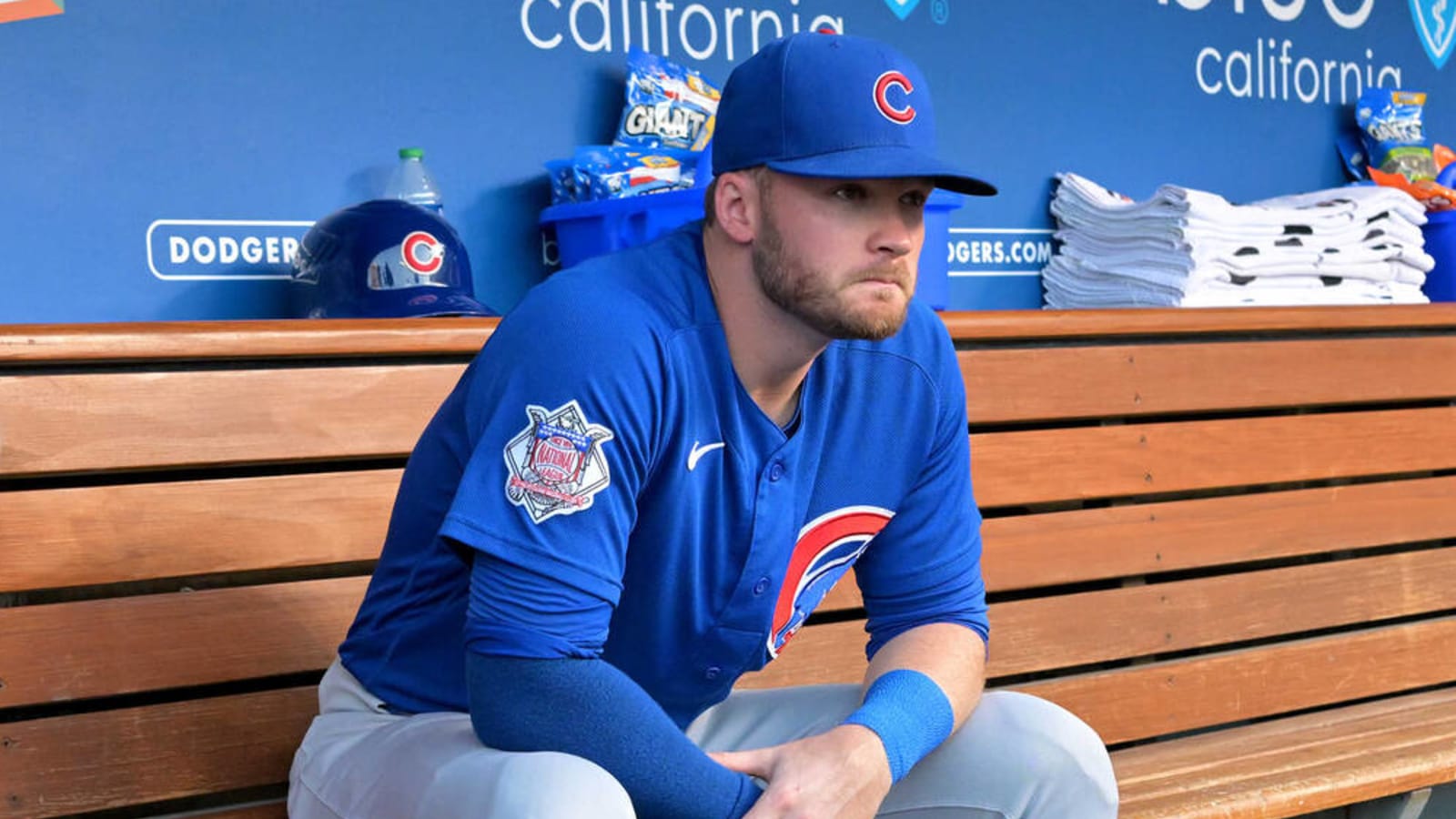 Cubs outfielder Ian Happ reacts to not getting traded