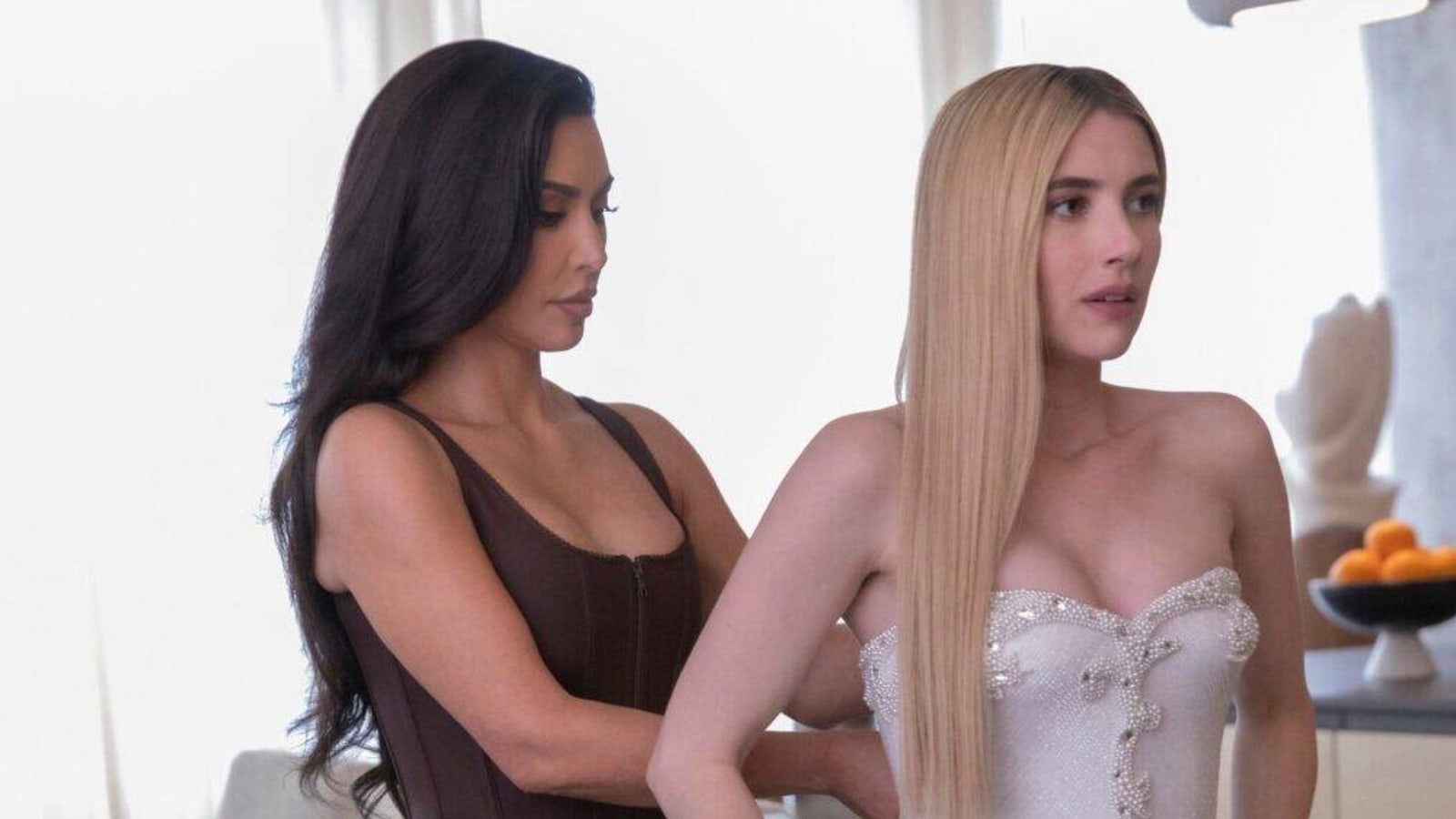 Emma Roberts Dishes on Kissing Kim Kardashian in ‘AHS: Delicate’ (Video)