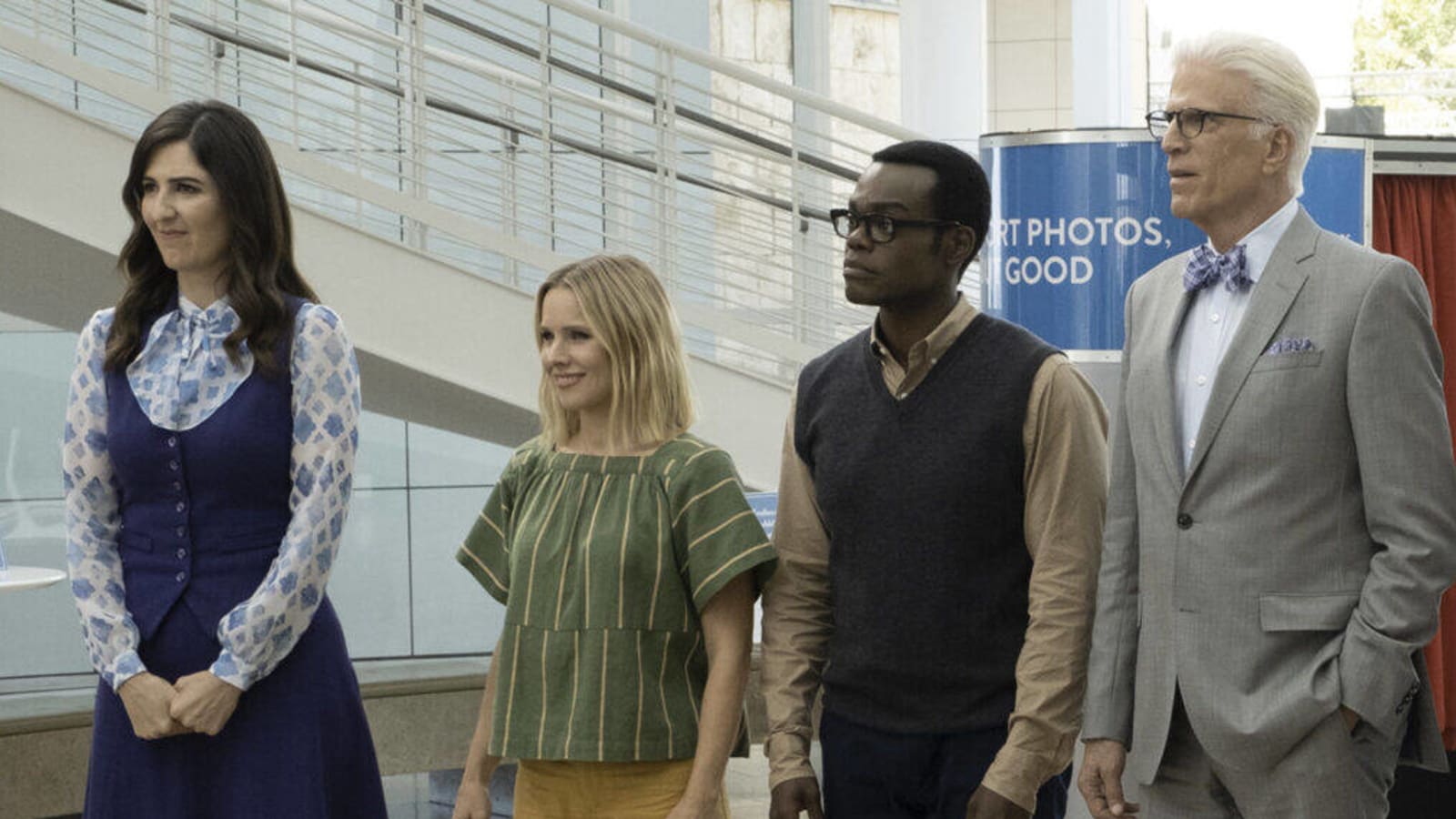 ‘The Good Place’ Stars D’Arcy Carden, Kristen Bell, and William Jackson Harper Reunite