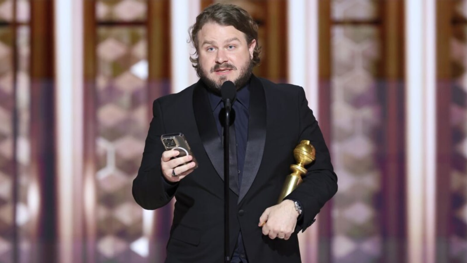 Brady Corbet Pays Tribute to Aubrey Plaza & Jeff Baena’s Family in Golden Globes Acceptance Speech
