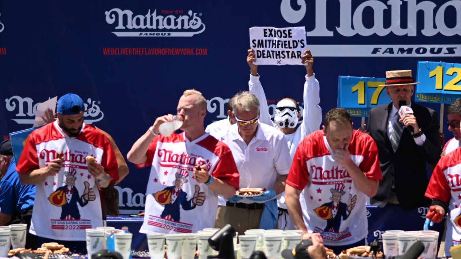 Protestor interference at Hot Dog Eating Contest causes refunds on Joey Chestnut 'over'