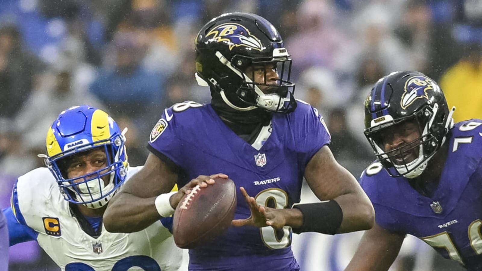 Watch: Ravens botched snap leads to Rams safety