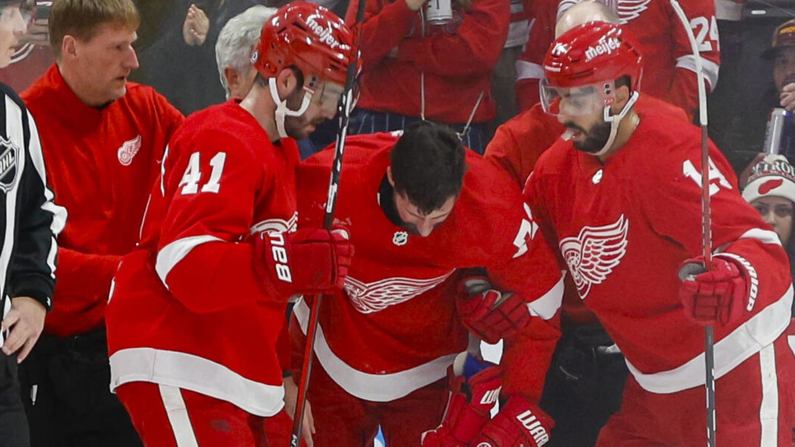 Red Wings' Dylan Larkin leaves game after cross-check; Patrick