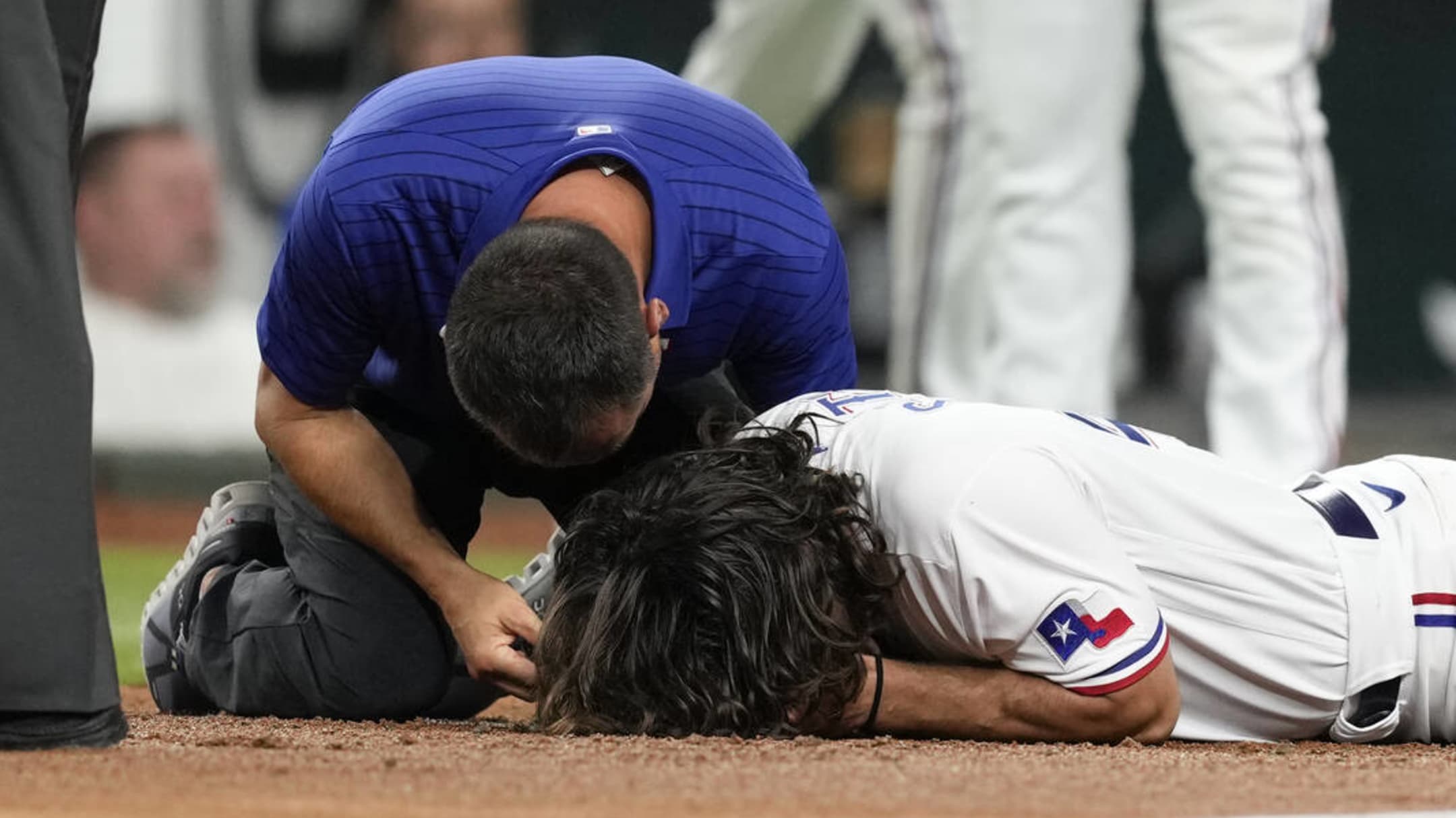 Rangers' Josh H. Smith, taken to hospital after being struck in face with  pitch, says he's 'doing fine' 