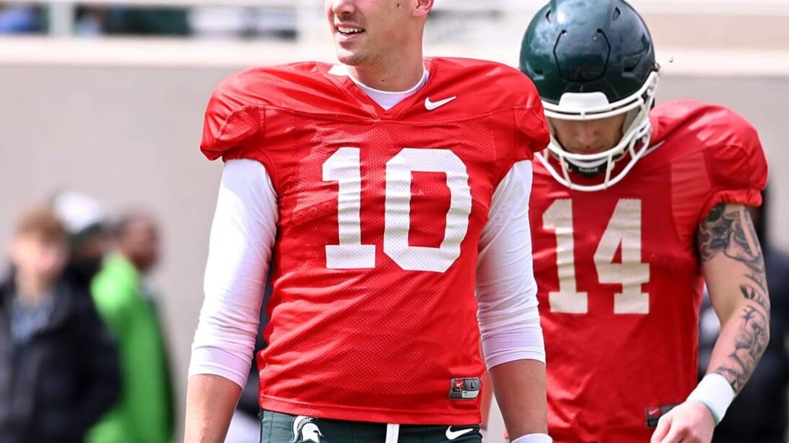 Watch: All 3 Spartan QBs, Cal Haladay, Tre Mosley discuss position battles for MSU Football