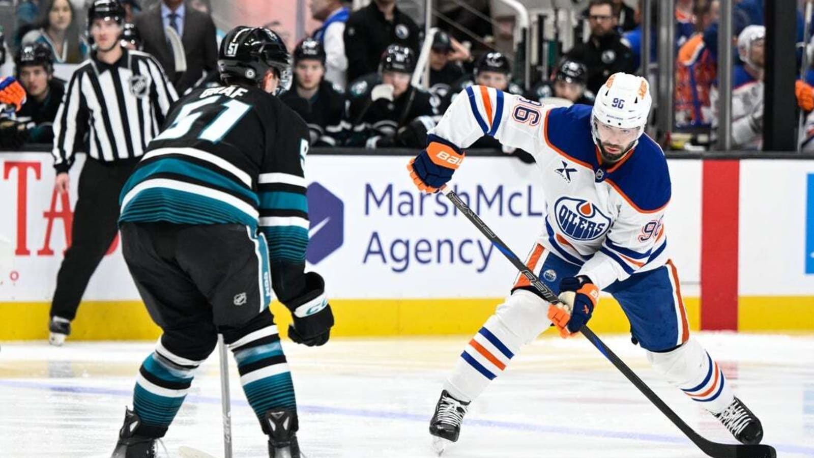 Oilers edge Sharks despite losing Leon Draisaitl