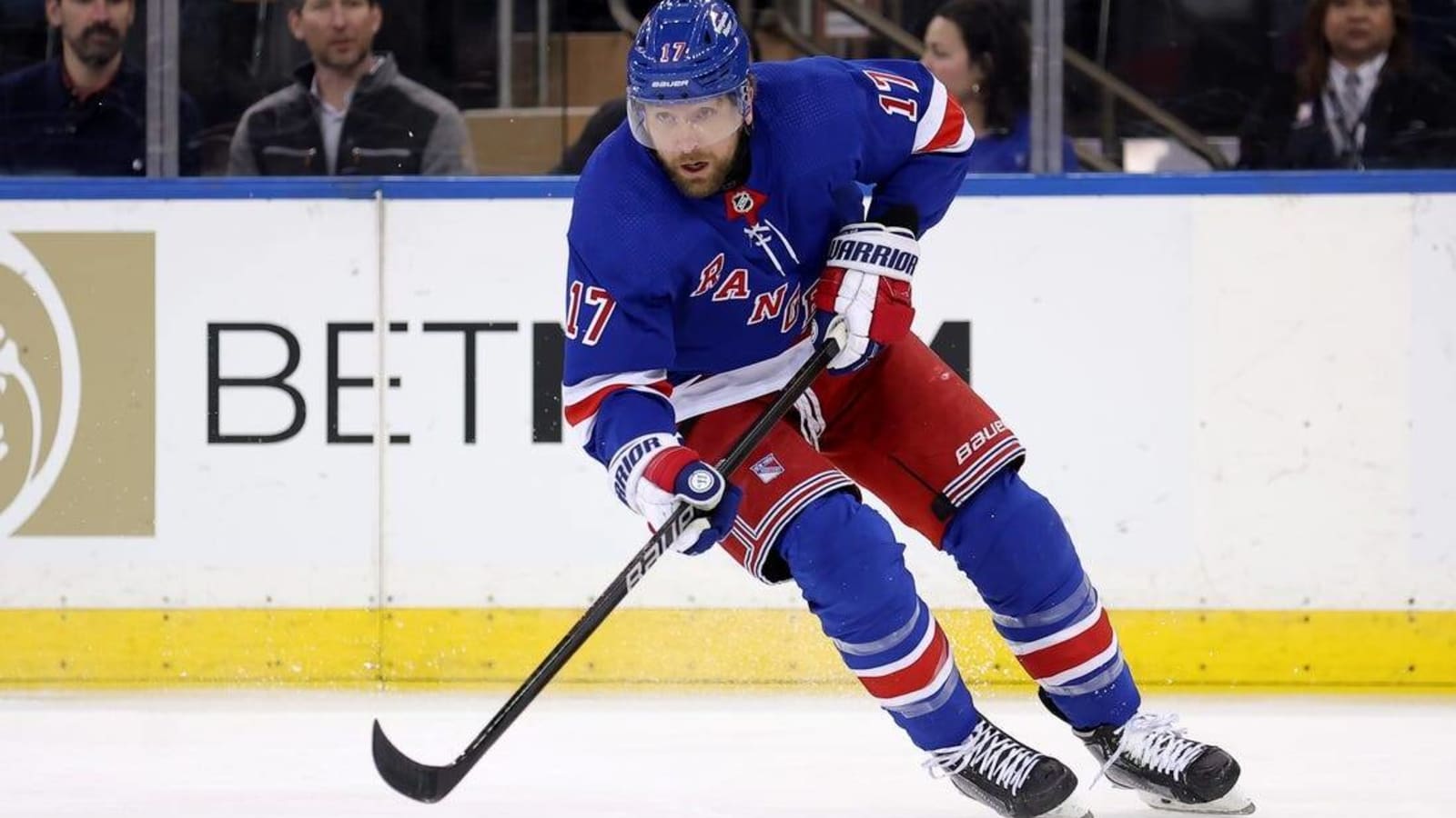 Rangers F Blake Wheeler (lower body) leaves with injury