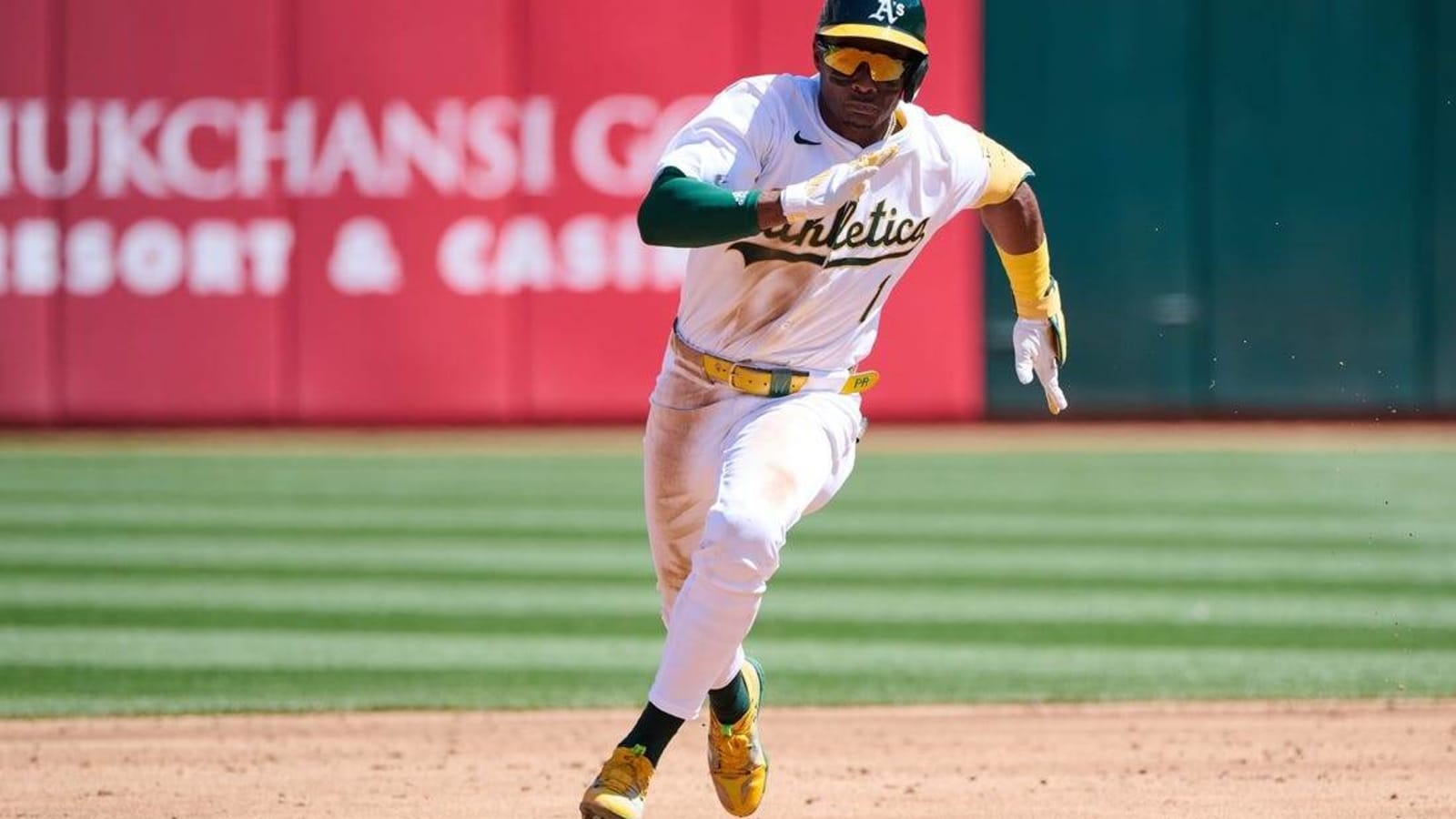 Walk-off walk lets A&#39;s escape Guardians for first win of season