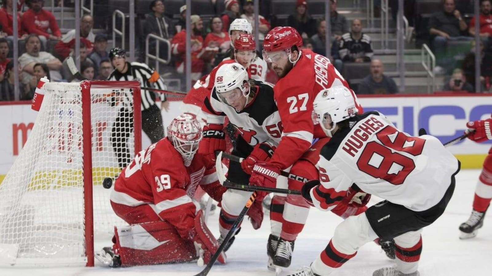 Jesper Bratt, Jack Hughes help Devils rout Red Wings