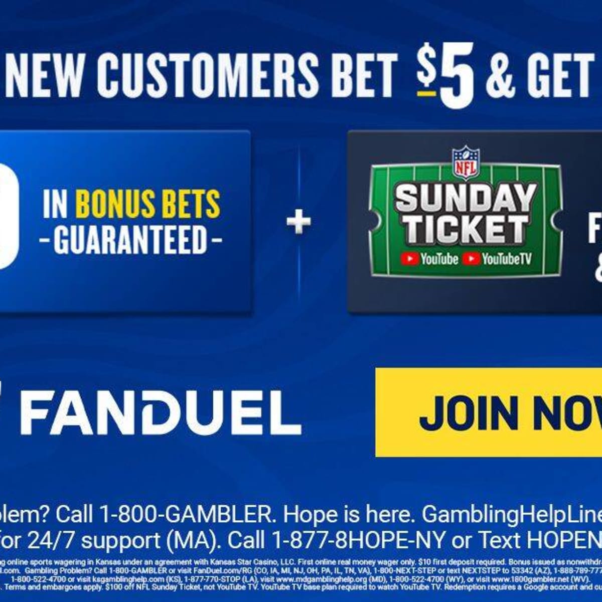 Bet $5 on Thursday Night Football, Get $100 Off NFL Sunday Ticket With the  FanDuel Promo Code