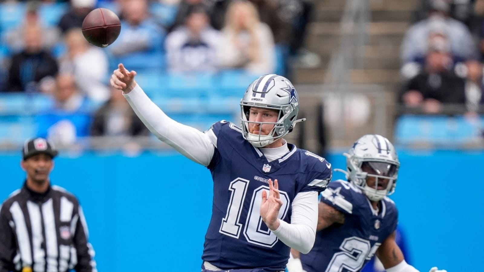 Cowboys QB Cooper Rush pulls a Mark Sanchez, butt fumbles off of Rico Dowdle vs. Panthers