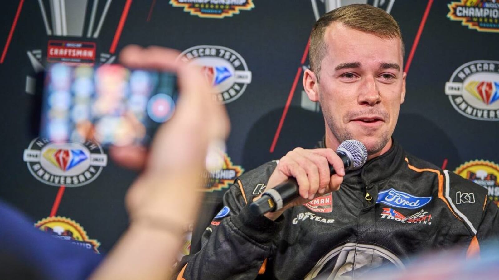 NASCAR Truck Series champ Ben Rhodes gives wild answers during drunken press conference