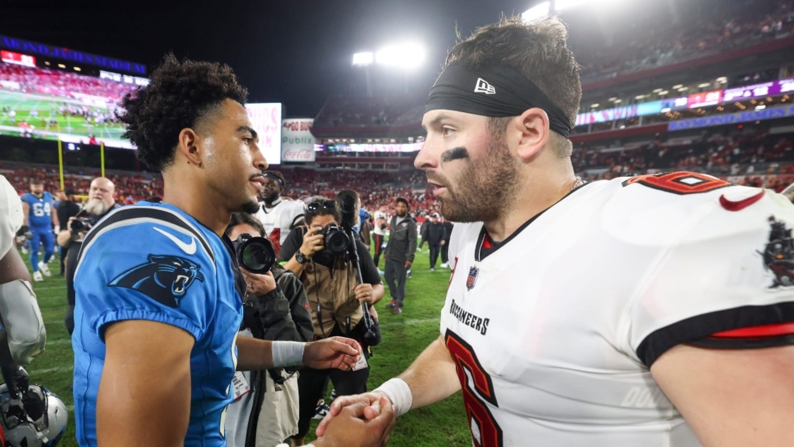 Baker Mayfield, Bryce Young share heartwarming moment after Buccaneers hand Panthers OT loss