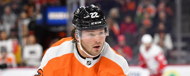 Brendan Lemieux of the Philadelphia Flyers skates during warm-ups