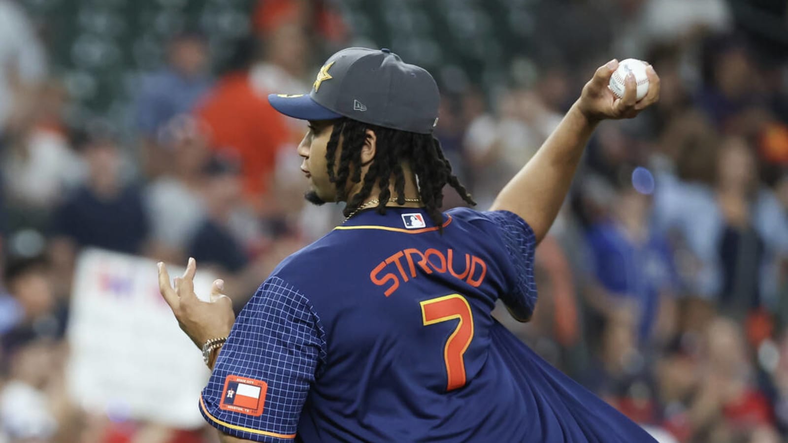 Houston Texans C.J. Stroud throws first pitch before Astros game against the Braves