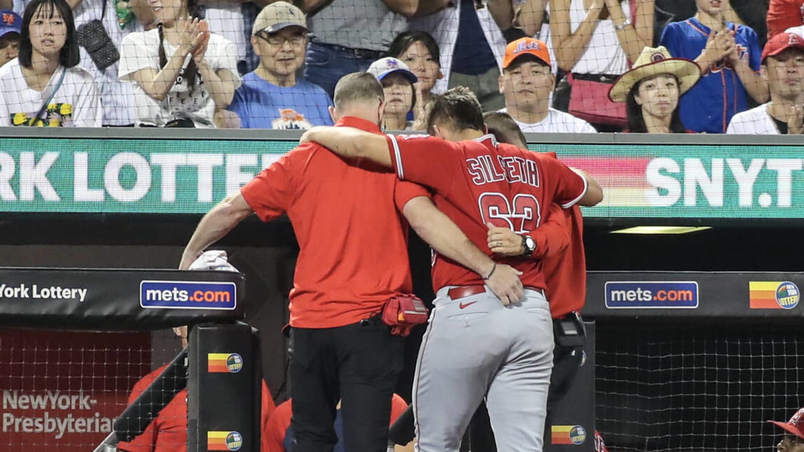 Angels pitcher exits after being hit in the head