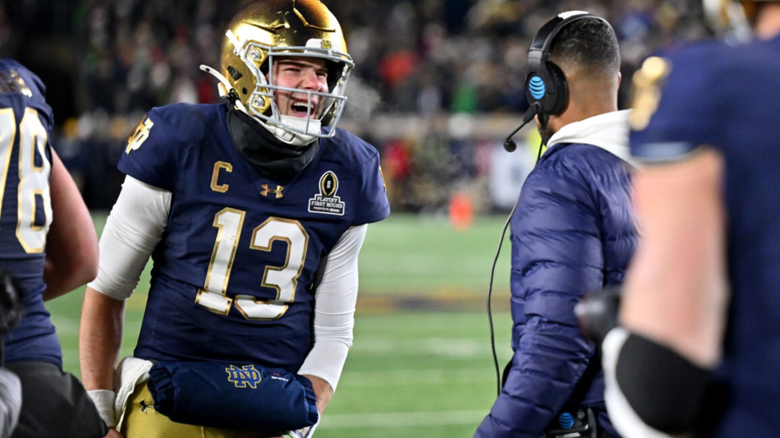 Postgame Embrace Between Notre Dame HC Marcus Freeman, QB Riley Leonard Turns Heads