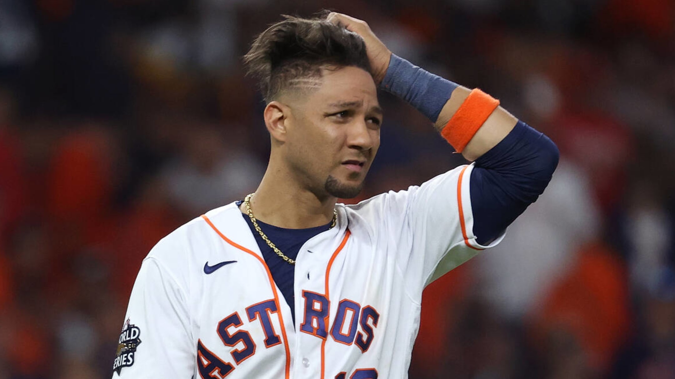 Miami Marlins' Yuli Gurriel reflects as he faces Houston Astros