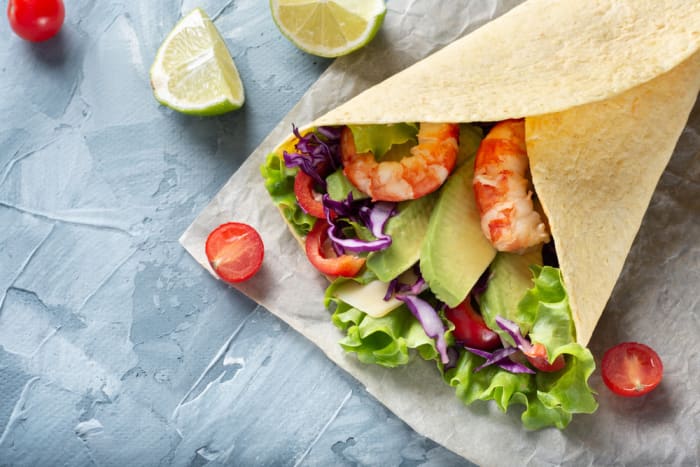 Shrimp and avocado wraps