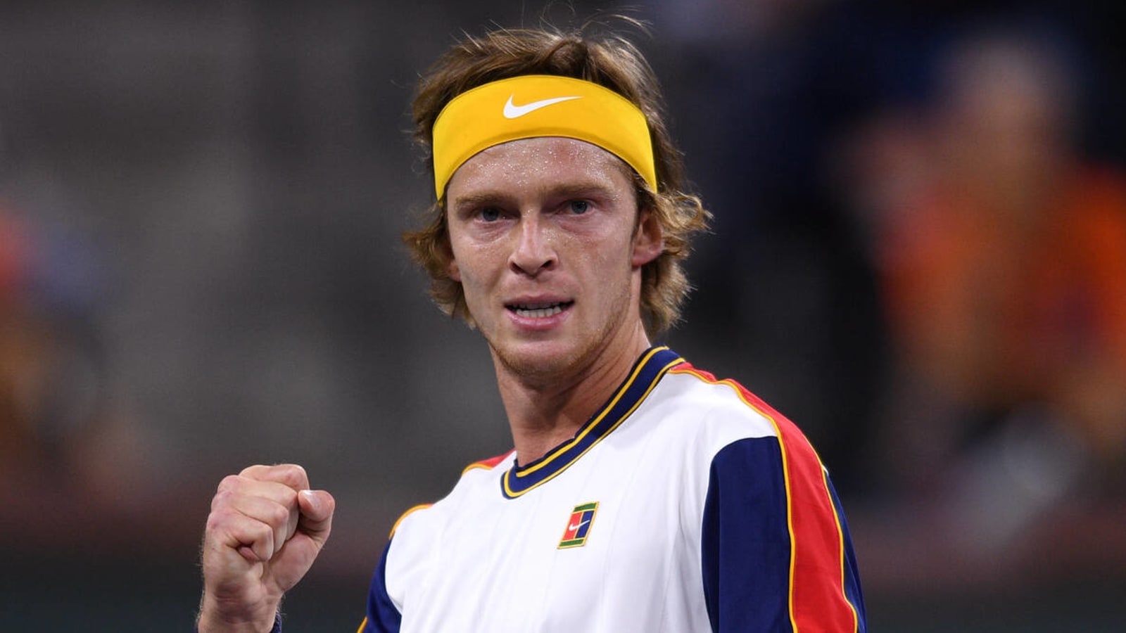 Russian tennis player Andrey Rublev writes 'No War Please' after win