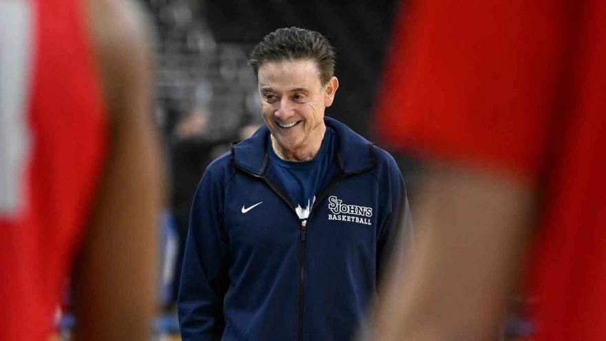 St. John’s basketball HC Rick Pitino reacts to getting win No. 899 right before playing son