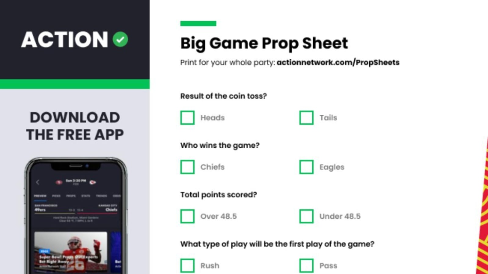 Printable Super Bowl Prop Sheet for Chiefs vs. Eagles Picks