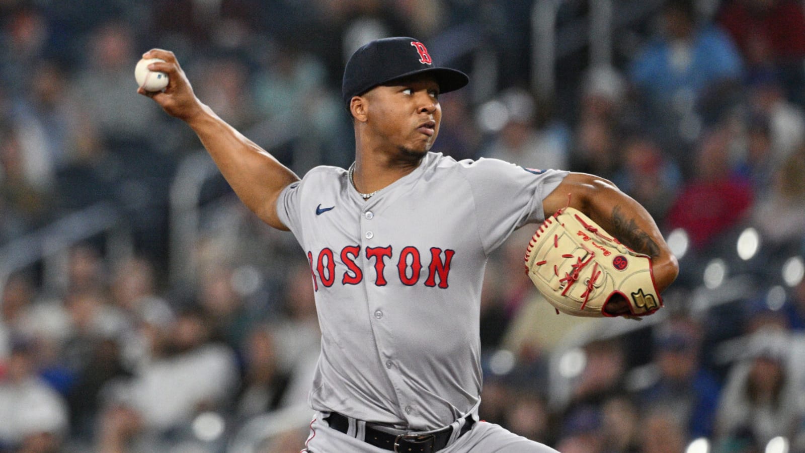 Boston Red Sox starting pitcher Brayan Bello (66) pitches against the Toronto Blue Jays.