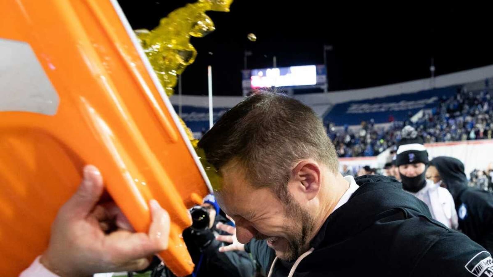 Memphis Football Coach Ryan Silverfield Gets Minor Injury From Gatorade Shower After Bowl Win