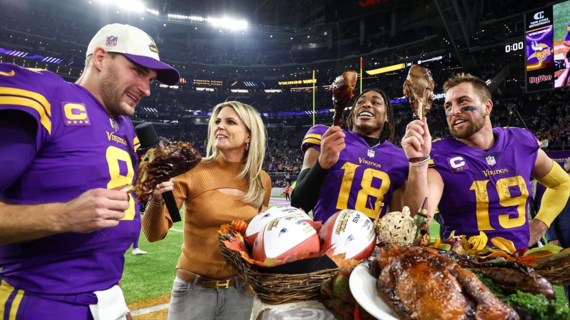 Adam Thielen Spits Out Postgame Turkey After Vikings' Thanksgiving Win Over  Patriots