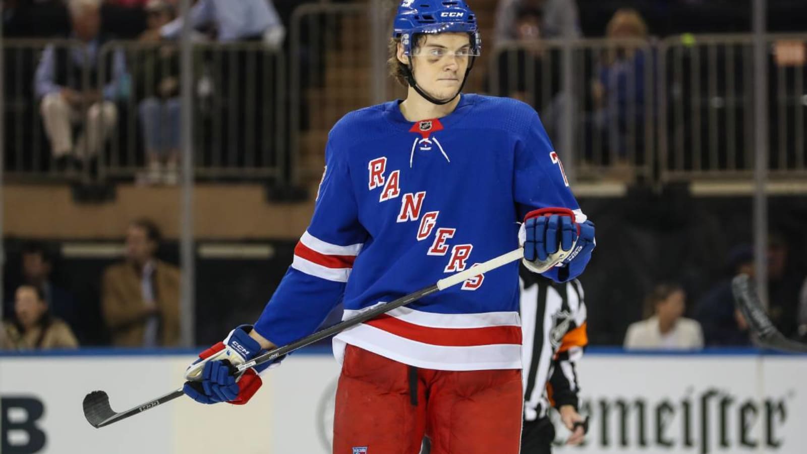 Rangers’ Matt Rempe receives game misconduct in NHL return