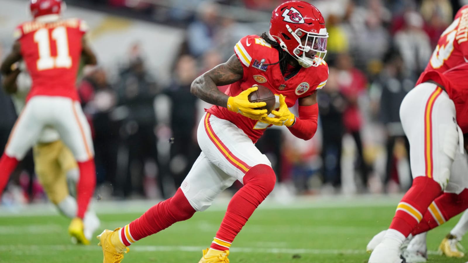 Kansas City Chiefs wide receiver Rashee Rice is seen working out in an iconic tee shirt of Patrick Mahomes