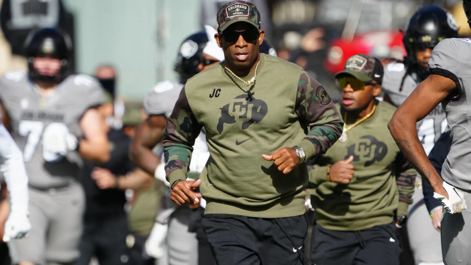 Deion Sanders congratulates Air Force’s Trey Taylor for winning Jim Thorpe award