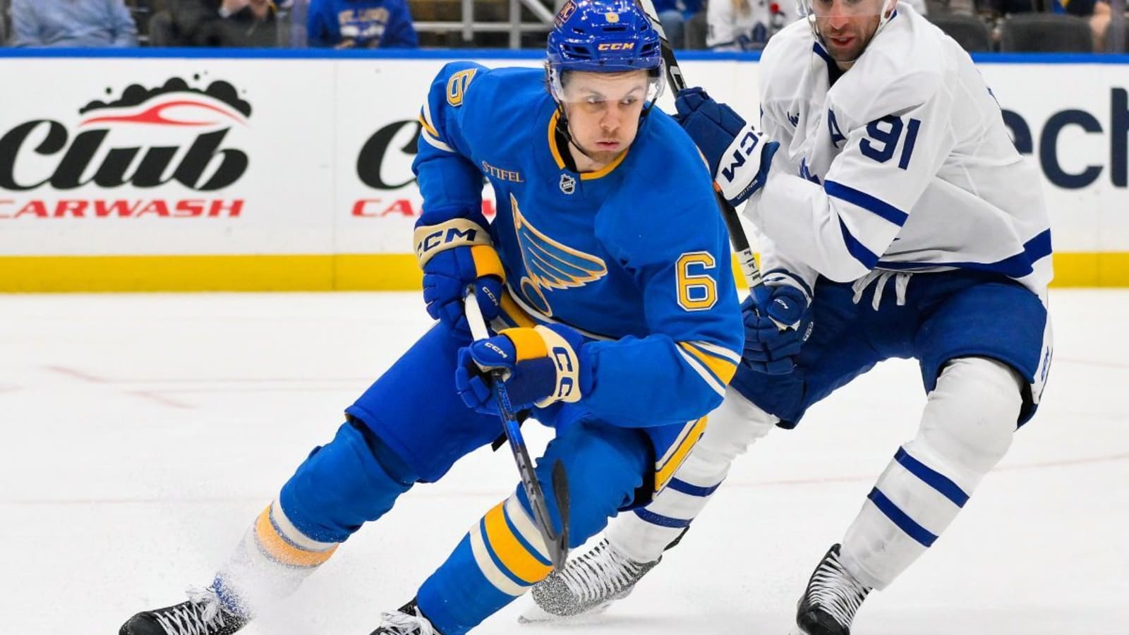 Blues’ Philip Broberg leaves game against Maple Leafs with lower-body injury