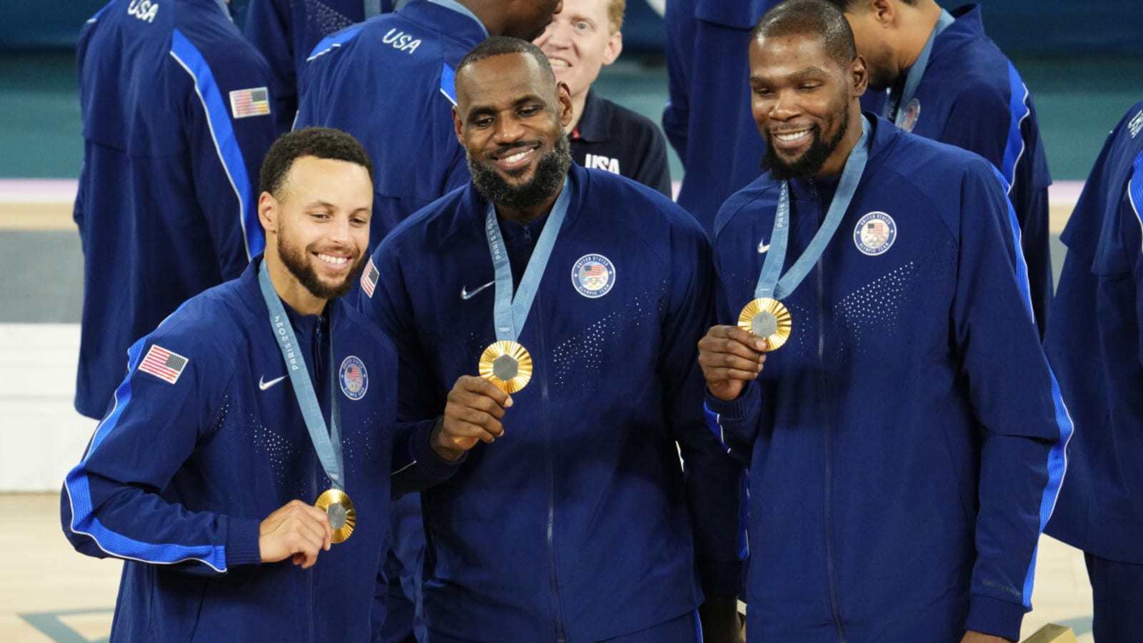 LeBron James Shares Art Of Him, Steph Curry, And Kevin Durant Overlooking The Eiffel Tower With Gold