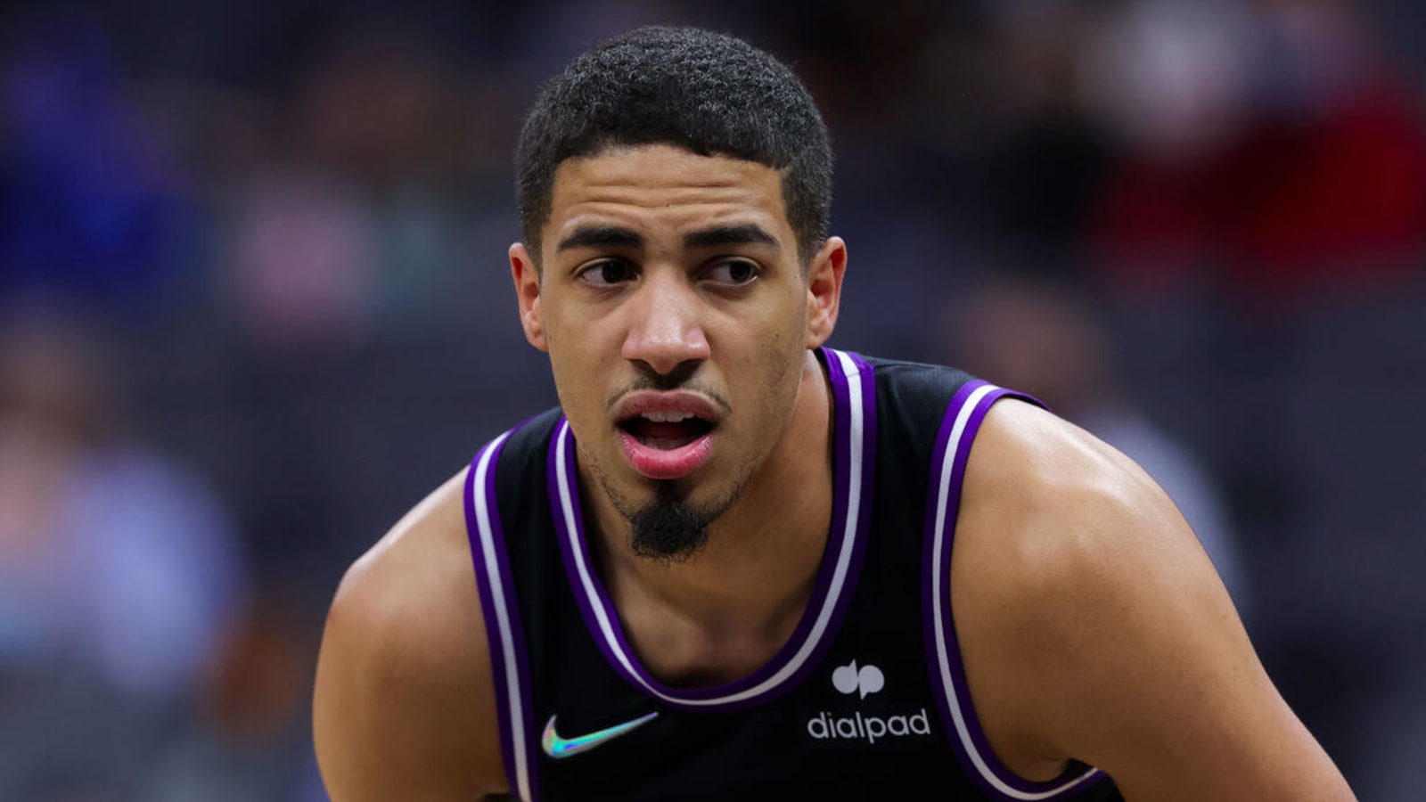 Tyrese Haliburton Sacramento Kings Unsigned Dribbling In Black Photograph