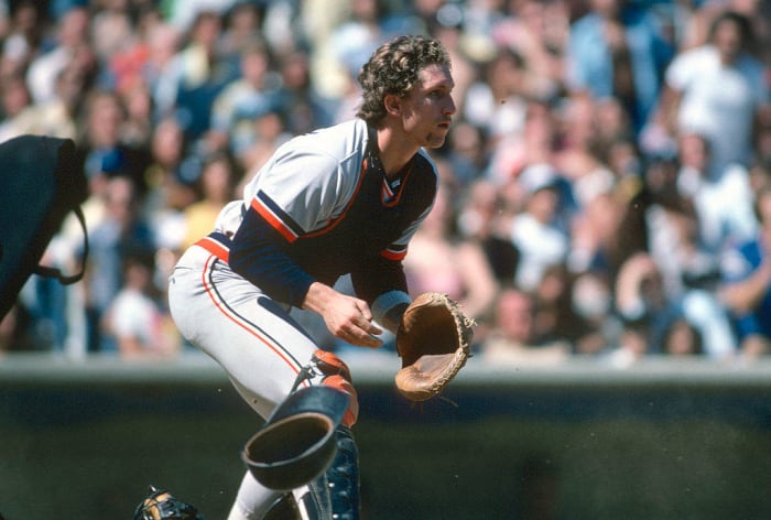 Catcher Lance Parrish of the Pittsburgh Pirates looks on from the News  Photo - Getty Images