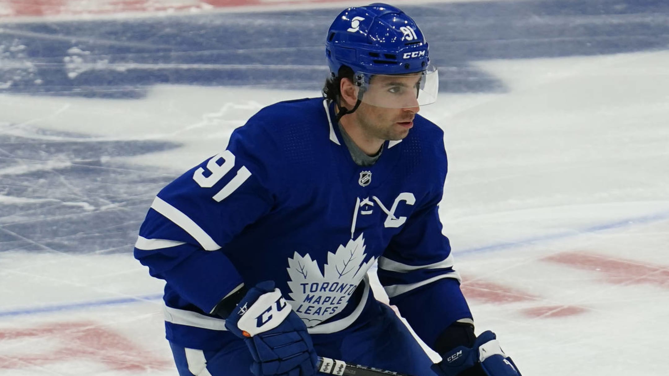 John Tavares of the Toronto Maple Leafs makes his way to the ice