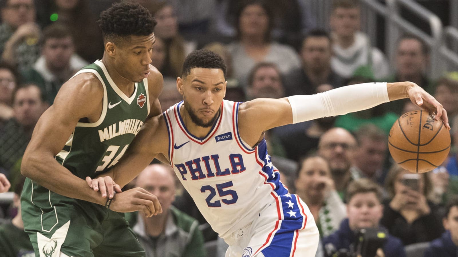 Watch: Giannis Antetokounmpo, Ben Simmons trade poster dunks, trash talk