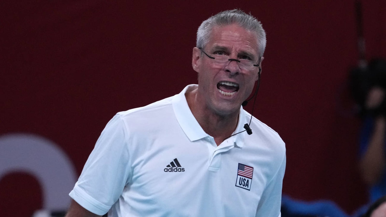 Karch Kiraly reacts after USA women's volleyball wins gold