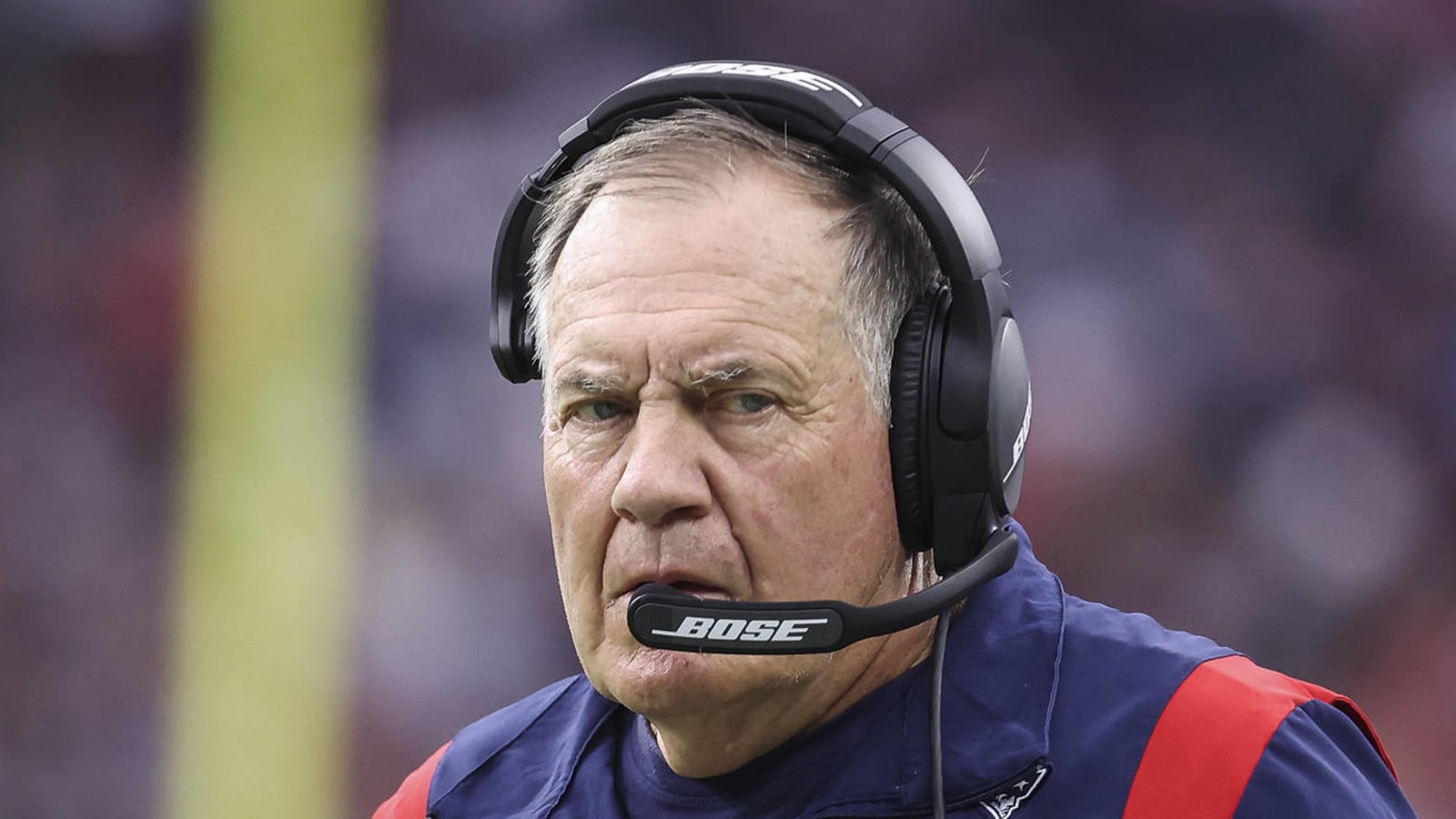 Bill Belichick shown with cuts on his face – nose and lips